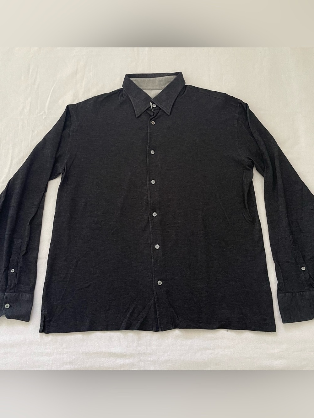 Ermenegildo Zegna Italian Designer Knit Shirt Men 2XL Charcoal Gray Cotton Blend